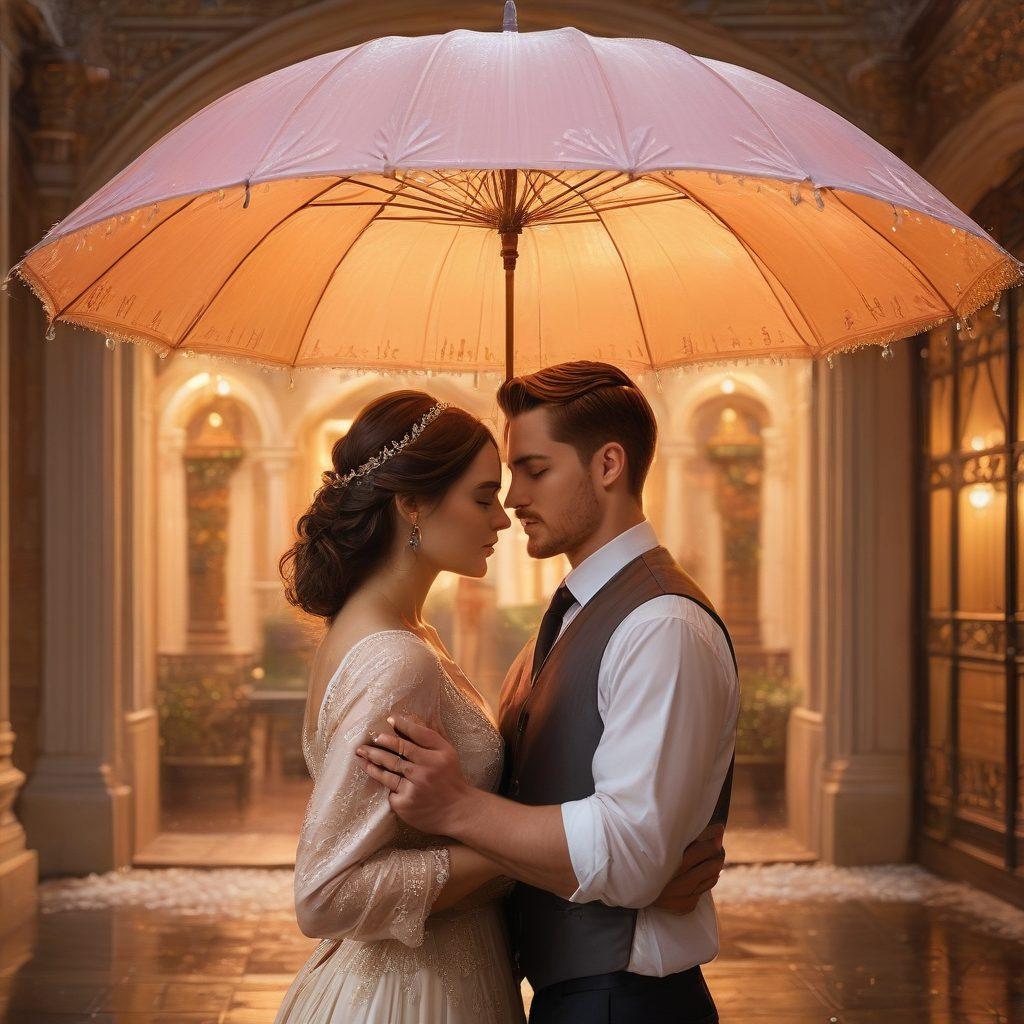 A warm and cozy scene of a loving couple sitting together under a protective umbrella, surrounded by symbols of security like safe boxes and shields, with soft hearts floating around them. Soft lighting and pastel colors create an inviting atmosphere, enhancing the theme of love and protection. super-realistic. vibrant colors. soft background.